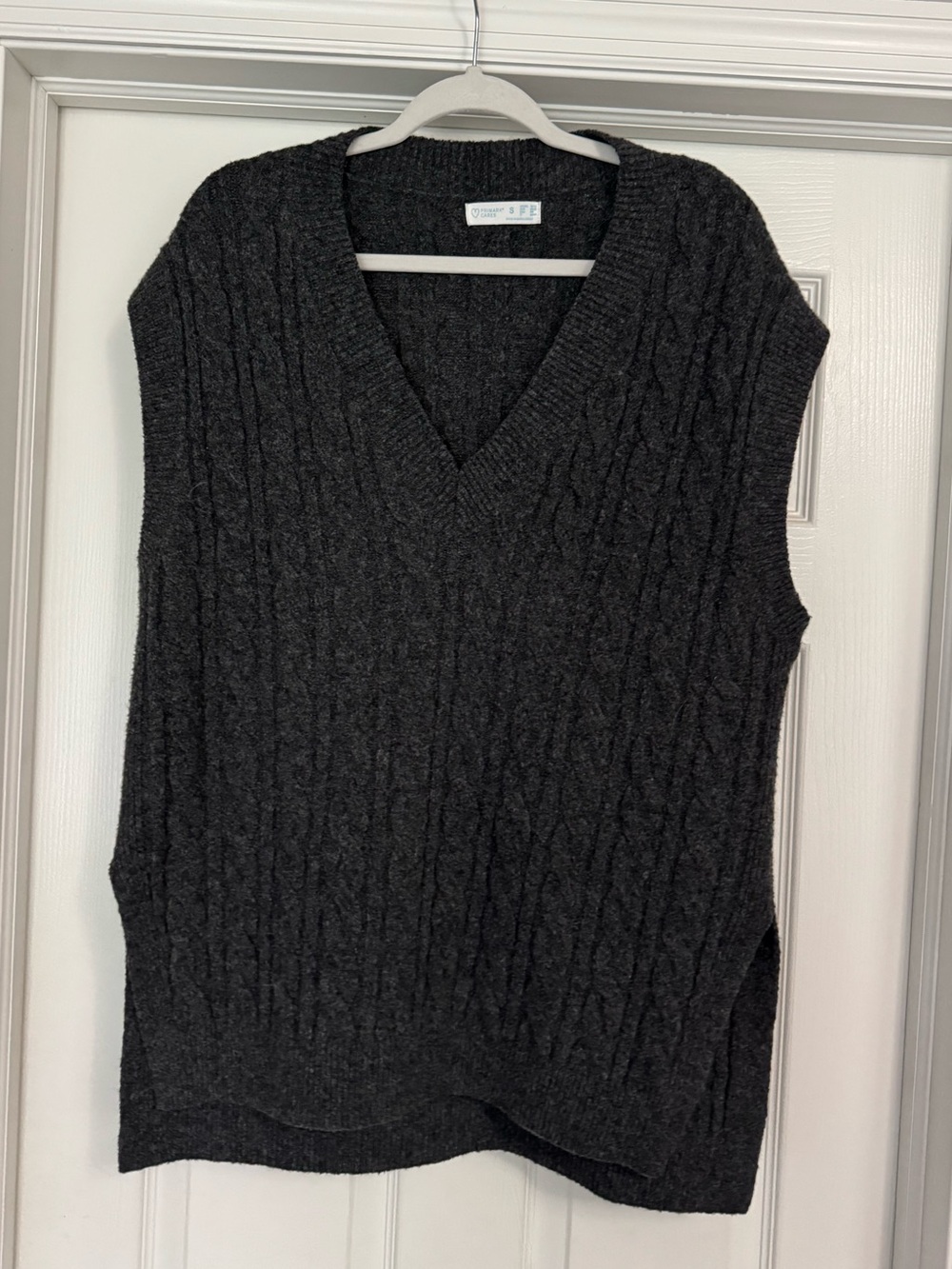Primark Dark Charcoal Cable Knit V-Neck Sweater Vest